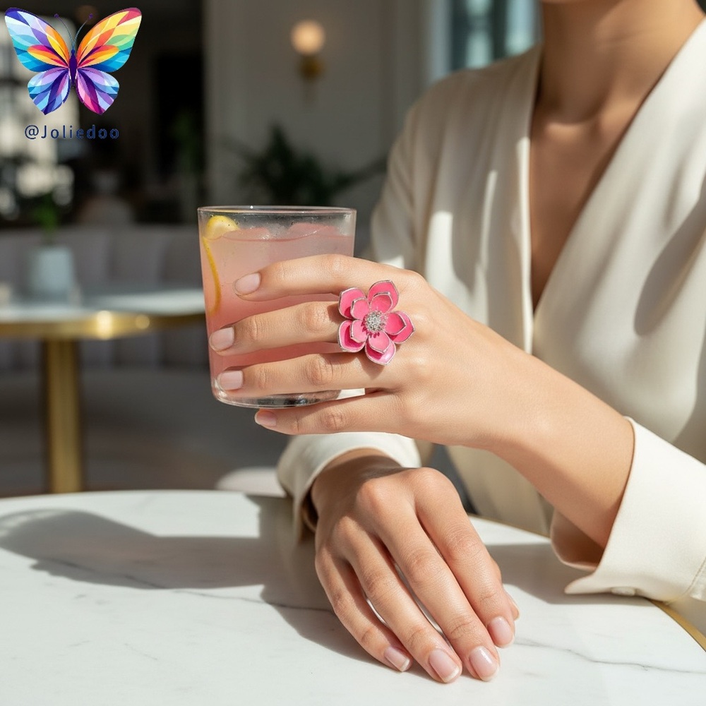Pink Flower Statement Ring